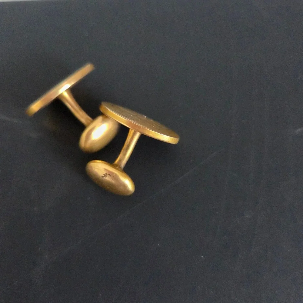 Vintage Krementz Gold Plated Engraved Monogram Oval Bean Back Cufflinks